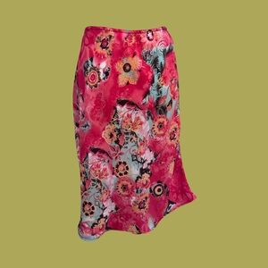 Vibrant Floral Midi Skirt Pink and Orange Size L Feminine and Flowy